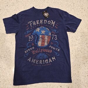 Men's Affliction Freedom Motorcycle T Shirt Size M Navy Hollywood‎ American NWT